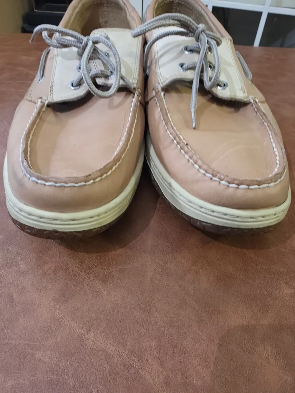 Sperry Billfish 3-Eye Leather Boat Shoes Tan/Cream Men’s 14